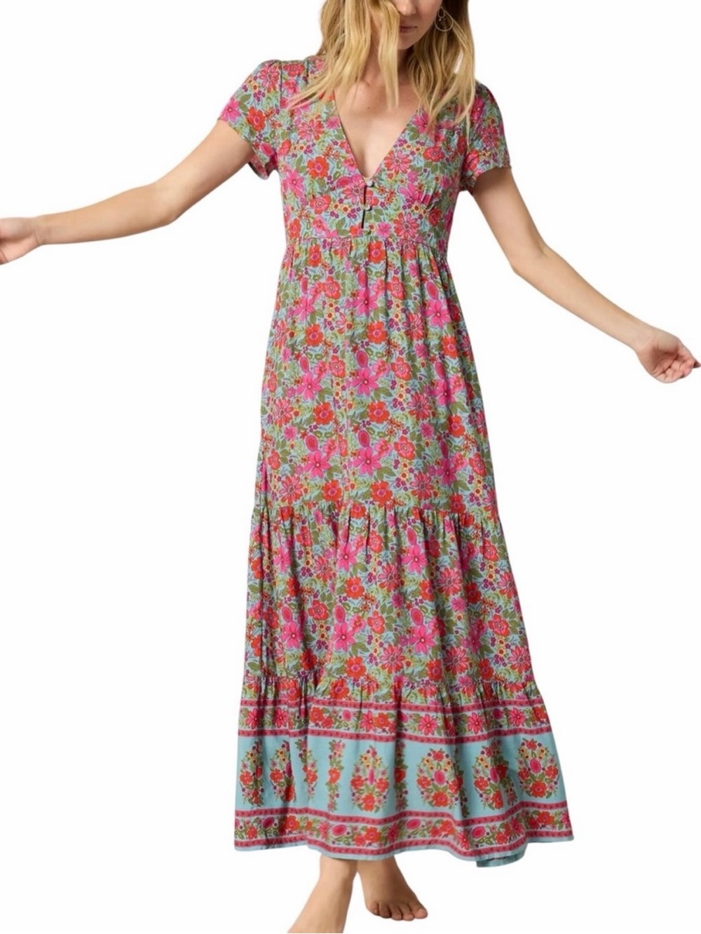 NATURAL LIFE Evangeline Floral Maxi Dress Large NWT Pink Aqua Blue - Picture 4 of 10